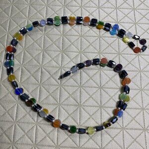 Vintage 42” Magnetic Hematite Necklace with Multicolor Cat’s Eye Glass Beads